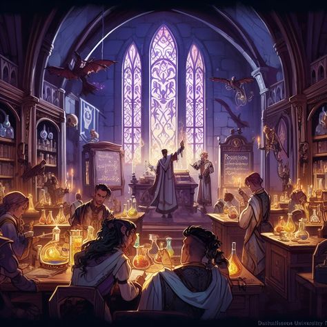 Magic Academy Concept Art, Dnd University, Magic Boarding School, Fantasy Academy Art, Strixhaven Dnd, Academy Concept Art, Fantasy Classroom, Schools Of Magic, Art Deco City