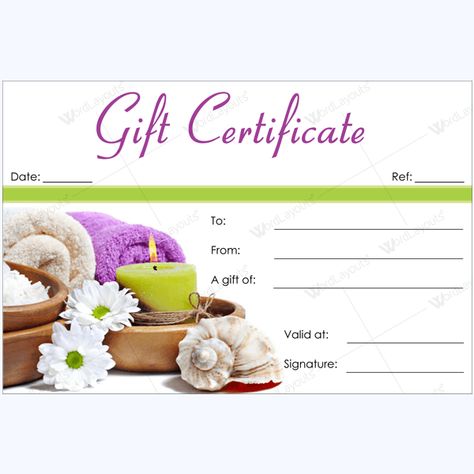 Gift Certificate 21 - This template is specifically designed for Microsoft® Word. It will allow you to fill the blank spaces or customize it as per your requirements. Gift Certificate Template Free, Certificate Ideas, Spa Day Gift, Massage Gift Certificate, Spa Gift Certificate, Spa Day Gifts, Spa Gift Card, Free Gift Certificate Template, Free Certificate Templates