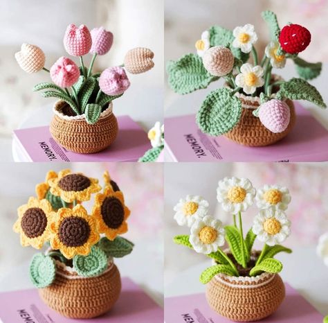 Cute Crochet Projects, Crochet Flower Pot, House Decor Ideas, 100 Crochet Stitches, Made Flowers, Crochet Bouquet, Crocheted Flowers, Crochet Keychain Pattern, Stylish Crochet