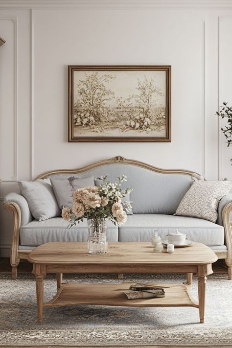 Bring elegance to your home with French country living room decor. #FrenchCountry #LivingRoomInspo #ElegantSpaces French Provincial Decor Living Room, French Provincial Living Room, French Country Living Room Decor, Sitting Room Inspiration, Country Living Room Decor, French Provincial Decor, French Country Decorating Living Room, Country Style Living Room, Living Room Styling