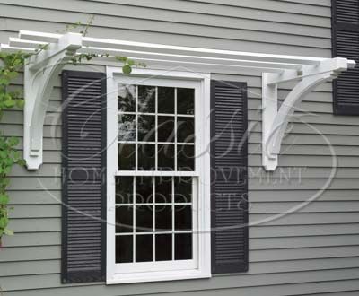 Pre-fab over window trellis.  Three options seen when click through.    Gallery: Flower Boxes Azek Trellis Window Trellis, Window Pergolas, Window Trellises, Residential Awnings, Pool Pergola, Garage Pergola, Pergola Diy, Trellis Fence, Diy Trellis