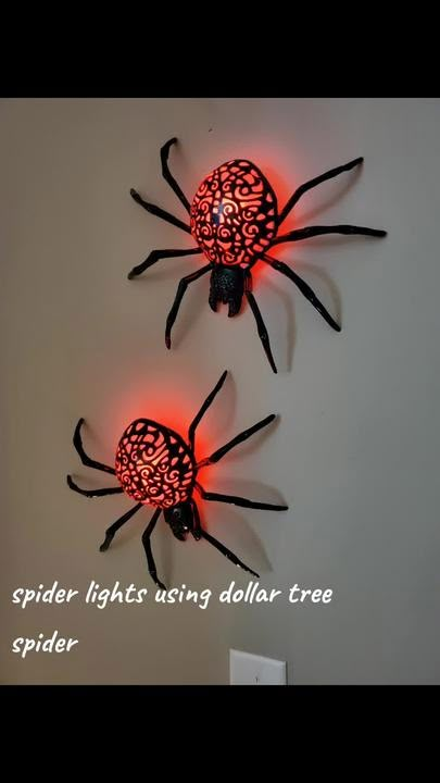 Halloween Chairs, Halloween Party Ideas Games, Spider Lights, Diy Halloween Spider, Halloween Ideas Decorations, Dollar Store Decorating, Halloween Feast, Dollar Tree Halloween Decor, Spider Wall