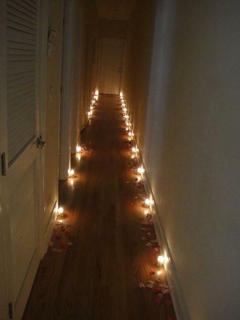 Quite the decor for my long hallway! Pink rose petals and candles for a perfectly pink themed party. #PinkPantiesPamperParty Rose Petals And Candles, Pink Themed Party, Pink Rose Petals, Surprise Date, Galentines Party, Pamper Party, Long Hallway, Spa Retreat, Anniversary Ideas