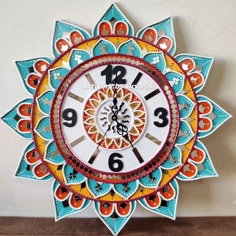 Do watch out 🕐➡️ Simple and Elegant 😍👌 Customised gift... #watch #gift #giftideas #handwork #handcrafted #art #artwork #lippanart #mudwork #mirrorwork #traditionalart #walldecor #wallart #artistoninstagram #color #time Dhokra Art, Buddha Art Drawing, Lippan Art, Art Clock, Mirror Framed, Inspiration Painting, Art And Craft Videos, Paper Work, Clock Art