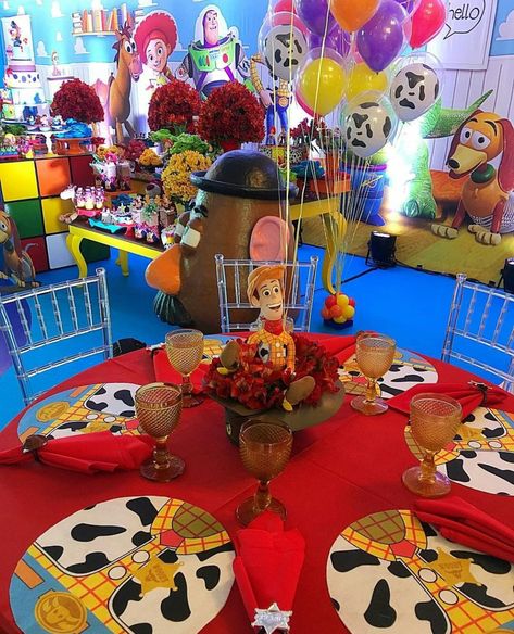 Toy Story Birthday Party | Table Centerpiece Centerpiece Toy Story, Toy Story Party Table, Toy Story Centerpieces Ideas Table Decorations, Toy Story Table Decor, Toy Story Table Setting, Toy Story Centerpieces Ideas Diy, Toy Story Party Centerpieces, Centros De Mesa Toy Story Ideas, Toy Story Birthday Centerpieces