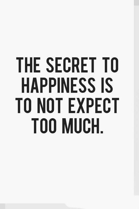 The secret to happiness is to not expect too much Happiness Is, Great Quotes, True Stories, Inspire Me, Cool Words, Words Quotes, Wise Words, Favorite Quotes, Too Much