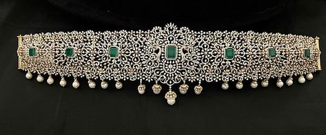 Diamond Vaddanam Design, Diamond Vaddanam, Vaddanam Designs, Diamond Earrings Design, Beautiful Gold Necklaces, Diamond Necklace Designs, Diamond Jewelry Designs, Emerald Necklace, Gold Necklaces