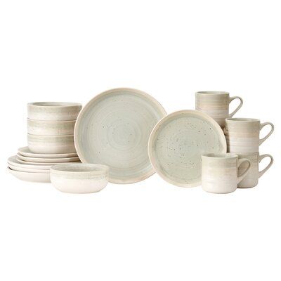 Dovecove Hearth 16 Piece Dinnerware Set, Service for 4 | Wayfair Stoneware Dinnerware Sets, Stoneware Dinnerware, Dish Sets, Green Tones, Hallway Decorating, Birch Lane, Seafoam Green, Dinnerware Set, Dinnerware Sets