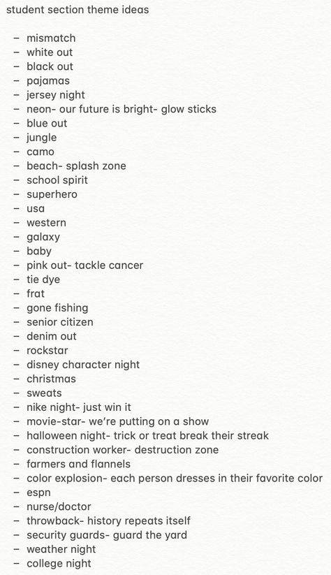 Cheerblock Theme Ideas, Basketball Dress Up Themes, Themes For Volleyball Games High School, Themes For High School Basketball Games, Highschool Game Themes, Volleyball Spirit Week Ideas, Themes For Games High School, Game Day Spirit Ideas, Theme Practice Ideas Cheerleading