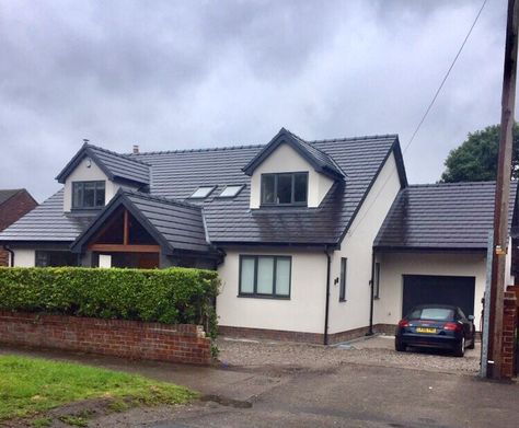 White dormer. Dormer Bungalow Exterior, Rendered Dormer Bungalow, Dormer Cladding Ideas, Rendered Dormer, Dormer Bungalow Renovation, Modern Dormer Bungalow, Modern Dormer Window, Dormer Bungalow Extension, Dormers Ideas Exterior