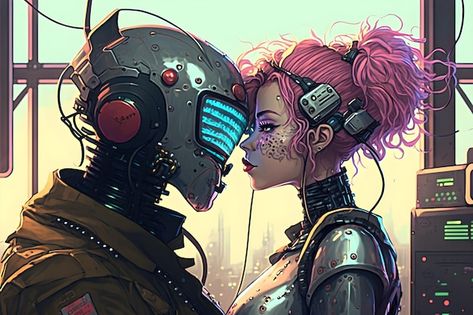 Two robots kiss cyberpunk anime style ge... | Premium Photo #Freepik #photo #cyborg #robot #robot-cartoon #robot-character Robot Cartoon, Cyberpunk Anime, Wallpaper Pc, Premium Photo, Anime Style, Cyberpunk, Tin, Kiss, Romance