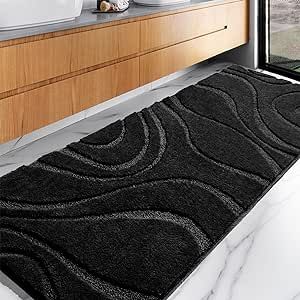 DEXDE Bathroom Rugs Runner 24 x 60 Inch, Extra Long Bathroom Rug Non-Slip, Machine Washable Bath Mats Rug, Black Soft Carpets for Bathroom Shower Long Bathroom Rug, Velvet Knitting, Bathroom Shower Bath, Long Bathroom Rugs, Long Bathroom, Large Bathroom Rugs, Suite Decor, Bathroom Runner, Floor Machine