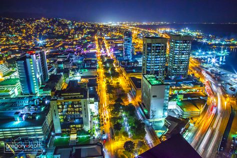 Port of Spain, Trinidad city lights.  Gregory Scott Photography | Trinidad and Tobago photographer. Port Of Spain Trinidad, Types Of Architecture, Port Of Spain, Caribbean Travel, Spanish Colonial, Barbados, City Lights, Trinidad, Trinidad And Tobago