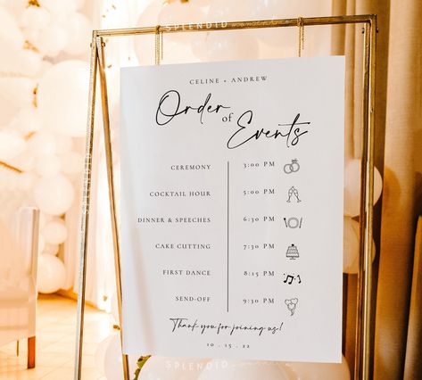 Order Of Events Wedding, Wedding Timeline Sign, Order Of Events Sign, Wedding Order Of Events, Order Of The Day Wedding, Wedding Itinerary Template, Order Of Events, Wedding Schedule, Wedding Signs Diy