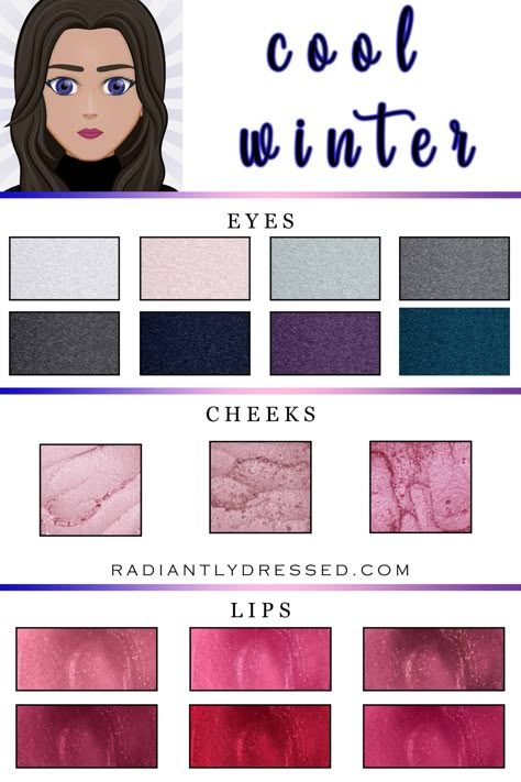 Clear Winter Palette, Cool Winter Palette, Radiantly Dressed, True Winter Makeup, True Winter Palette, Color Analysis Winter, True Cool Winter, Winter Skin Tone, Cool True Winter