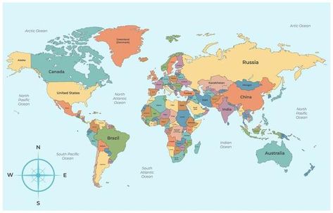 Political world map Robinson projection 12877169 Vector Art at Vecteezy Free Printable World Map With Countries, World Map Countries, Full World Map, World Map With Countries, The World Map, Country Names, World Maps, 2025 Vision, Kitchen Lighting