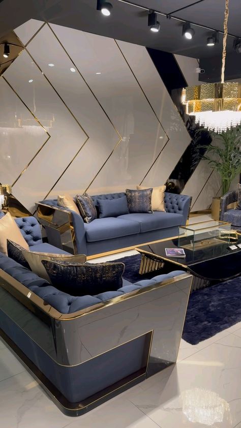 Elevate your home with this stunning modern luxury living room setup! Sleek blue sofas, golden accents, and a chic chandelier create the perfect balance of elegance and comfort. Chic Chandelier, Luxurious Living Rooms, Bedroom Pieces, Modern Luxury Living Room, Blue Sofas, Whimsical Bedroom, Living Room Setup, Modern Sofa Designs, Living Room Goals