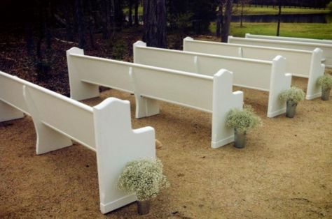 Find out where to rent church pews for an outdoor wedding Wedding Ceremony Church, Vintage Wedding Ceremony, Church Pews, Bride And Groom Silhouette, Romantic Outdoor Wedding, Church Pew, Vintage Wedding Decorations, Vintage Style Wedding, Outside Wedding