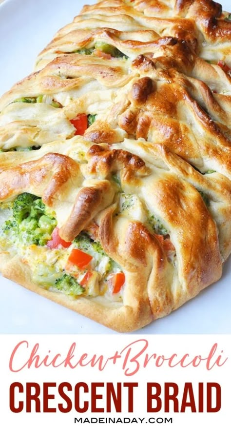 Appetizer Broccoli, Chicken Broccoli Crescent, Crescent Roll Braid, Crescent Roll Ring, Chicken Broccoli Braid, Broccoli Braid, Light Chicken Recipes, Broccoli Bread, Chicken Braid