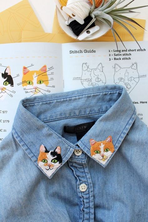 Diy Hand Embroidery, Bracelet Book, Cat Patterns, Clothes Embroidery Diy, Crewel Embroidery Kits, Hand Embroidery Kits, Diy Embroidery Kit, Dmc Embroidery, Contemporary Embroidery