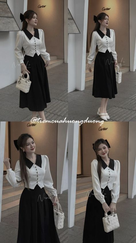 Korean Dress Elegant, Elegant Church Outfits, Sunday Dress Outfit, Mode Ulzzang, Fashion Dream Job, Long Outfit, Modest Dresses Fashion, Black Dresses Classy, Sunday Dress