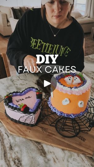 822K views · 131K reactions | I don’t bake but I do DIY so it’s only fitting I made a spackle cake 🎃 What would you hide in the box though? 👀 | Emily Haufler | DIY & Home Design | houseandhens · Original audio Fake Cake Diy, Pumpkin Smash, Fake Cakes, Small Crafts, Cake Bites, Art Night, Art Bowls, Fake Cake, Fake Bake