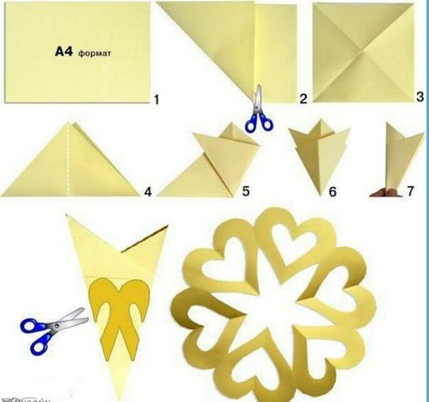 Snöflingor I Papper, Kraf Kertas, Tutorial Origami, Origami And Kirigami, Navidad Diy, Paper Snowflakes, Paper Crafts Origami, Paper Heart, Paper Hearts