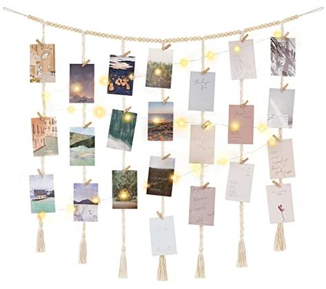 Homemade Hotmess's Amazon Page Photo Display Wall, Lights Boho, Hanging Photo Display, Wooden Beads Garland, Photo Wall Display, Beads Garland, Pc Photo, Wood Clips, Christmas Gifts For Teen Girls