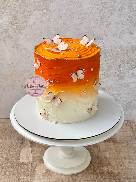 Orange Colour Cake Design, Orange Birthday Cake For Women, Orange Cake Decoration Ideas, Orange Butterfly Cake, Fall Birthday Cake For Women, Orange Colour Cake, September Birthday Cake, Orange Cake Design, Orange Color Cake