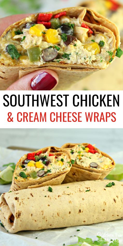 Cream Cheese Wraps, Chicken And Cream Cheese, Southwest Chicken Wraps, Wrap Chicken, Lunch Wrap, Grilled Cheese Sloppy Joe, Cheese Wraps, Chicken Wrap Recipes, Southwest Chicken