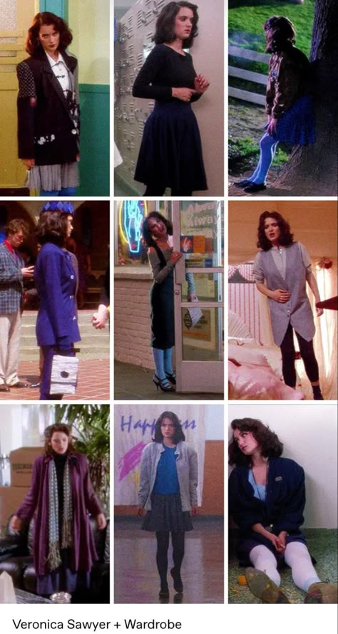 Winona Ryder 80s Outfits, Veronica Sawyer Movie Outfits, Jd Outfits Heathers, Veronica Sawyer Aesthetic Outfits, Heathers Movie Outfits, Heathers Outfits Movie, Veronica Sawyer Outfits Musical, Veronica Heathers Movie, Winona Heathers