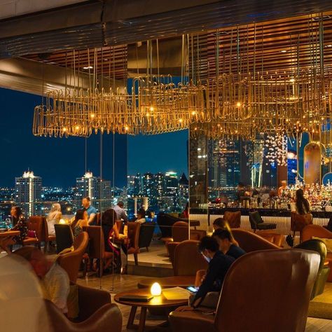 Avani+ Riverside Bangkok Hotel on Instagram: “Our “Golden Hour” extends through the night. We stay golden, long after the sun sets! ✨✨ #SEENinBangkok” Sky Bar Bangkok, Rooftop Bar Design, Rooftop Ideas, Japanese Restaurant Interior, Rooftop Restaurant Design, Bangkok Hotel, Sky Bar, Bar Patio, Restaurant Week