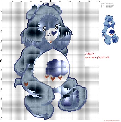 Grumpy Bear (Care Bears) cross stitch pattern Carebear Cross Stitch, Bear Cross Stitch, Grumpy Bear, Free Cross Stitch Patterns, Patterns Simple, Stitch Character, Blackwork Patterns, Xstitch Patterns, Cross Stitch For Kids