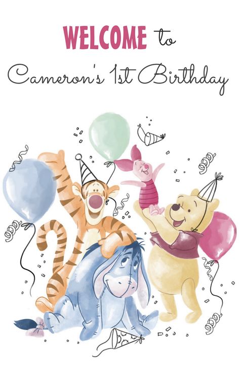 Winnie the Pooh & Pals - Balloons Birthday Welcome Poster Winnie The Pooh Decor, Birthday Painting, Pooh Birthday, Winnie The Pooh Pictures, Winnie The Pooh Birthday, Birthday Party Decorations Diy, Birthday Wallpaper, Bee Party, Kids Birthday Theme