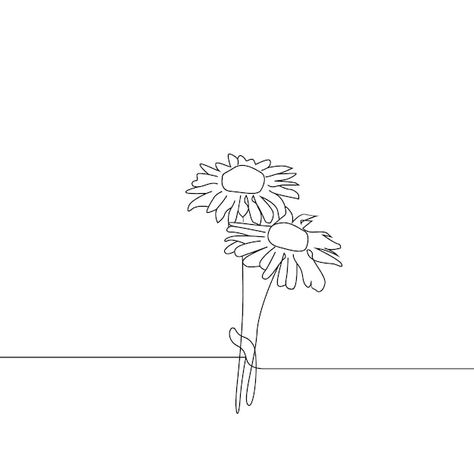 Continuous Line Sunflower, Single Line Daisy Tattoo, Continuous Line Tattoo Flower, Daisy Line Drawing, Continuous Line Tattoo, Tiny Tats, Line Art Flowers, Female Face Drawing, Single Line Tattoo