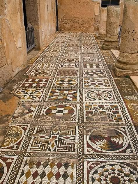 Mosaic tile floor of small Roman Villa in Libya on the Meditteranean Roman Tiles, Leptis Magna, Ancient Mosaic, Mosaic Floors, Tripoli Libya, Roman Mosaics, Roman Villa, Pompeii And Herculaneum, Roman Republic