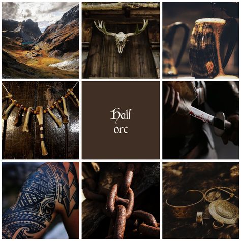 Half Orc Aesthetic, Orc Aesthetic, Orc Names, Half Orc Barbarian, Moodboard Template, Dnd Orc, Half Orc, Dnd Classes, Mood Board Template