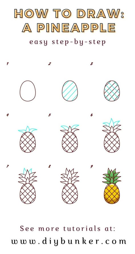 This pineapple drawing tutorial will have you creating cute bullet journal doodles in no time! #bulletjournal #howtodraw #bujo Diy Pineapple Decor, Draw A Pineapple, Pineapple Sketch, Fruit Doodle, Pineapple Drawing, Cartoon Pineapple, Bullet Planner, Cute Pineapple, Pineapple Decor