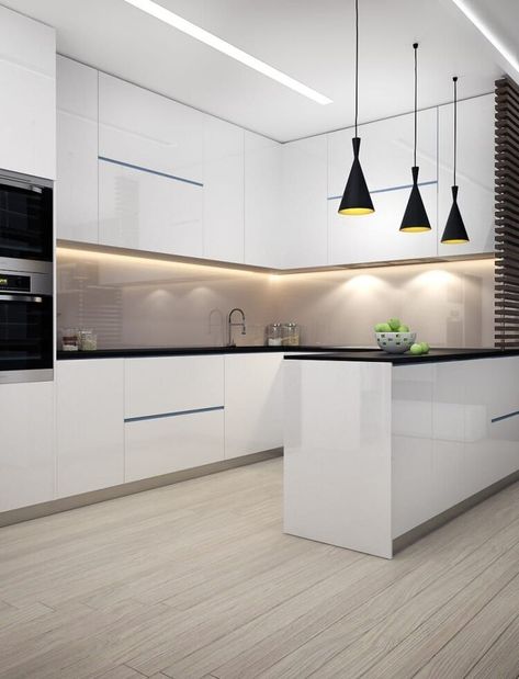 Dapur Skandinavia, Küchen In U Form, Model Dapur, Kitchen Luxury, Gloss Kitchen, Kitchen Interiors, Modern Kitchen Interiors, White Kitchen Design, Studio Apartments