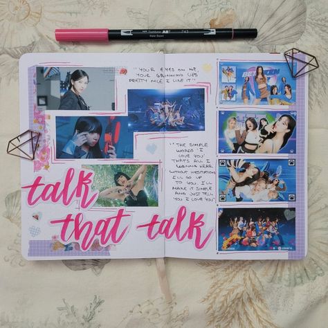 #kpop #kpopjournal #kpopbujo #kpopjournalcommunity #journal #journalcommunity #bujo #bujocommunity #bulletjournal #bulletjournalcommunity #twice #talkthattalk #lyrics Twice Journal, Music Journal, Kpop Journal, Scrapbook Book, Bullet Journal Mood, Twice Kpop, Simple Words, Bullet Journal Inspiration, Journal Prompts