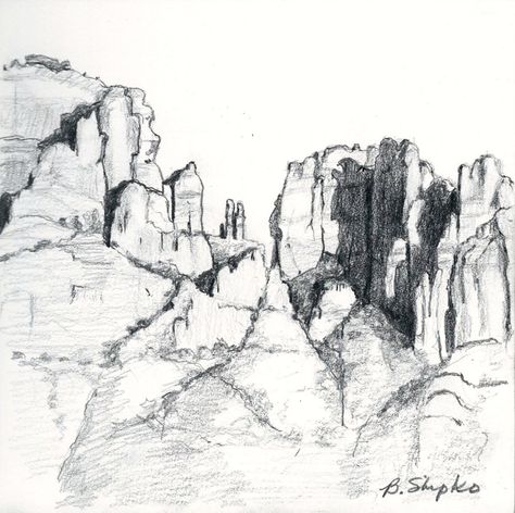 Cathedral Rock Tattoo, Sketch Realistic, How To Sketch, 30 Challenge, Rock Tattoo, Cathedral Rock, Landscape Sketch, Bristol Board, Spring Lake