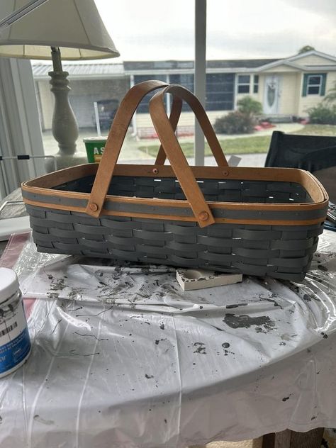 Decorating with Longaberger | Marcia Strickland | Facebook Paint Longaberger Baskets, Painting Longaberger Baskets, Longaberger Baskets Repurposing, Decorating With Longaberger, Longaberger Basket Ideas, Painting Baskets, Basket Makeover, Fireplace Bookshelves, Longaberger Baskets