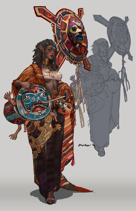 "Gentiles2" by Amber Ye Bard Outfit Design, African Concept Art, Akan Culture, The Bard, Dnd Ideas, Female Mask, Pirate Adventure, Afro Art, Arte Fantasy