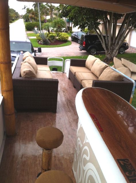 Diy Pontoon Boat, Pontoon Makeover, Pontoon Remodel, Diy Pontoon, Pontoon Boat Party, Tiki Boat, Pontoon Boat Ideas, Pontoon Boat Furniture, Pontoon Party