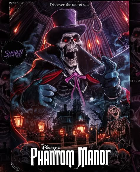 S̶A̶M̶H̶A̶I̶N̶1̶9̶9̶2̶ on Instagram: “Happy New Year! Here's a Phantom Manor poster I did as part of a Christmas present 💀 #phantommanor #disney #disneyland #disneylandparis…” 4th Aesthetic, Disney Dnd, Spooky Disney, Phantom Manor, Deco Disney, Haunted Mansion Disneyland, Disneyland Attractions, Foolish Mortals, Disneyland Halloween