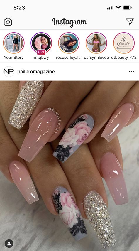 Rose Nail Design, Foil Nail Designs, Foil Nail Art, Floral Nail Designs, Fancy Nails Designs, Nails Design With Rhinestones, Pretty Nail Designs, Dope Nail Designs, Pretty Nail Art Designs