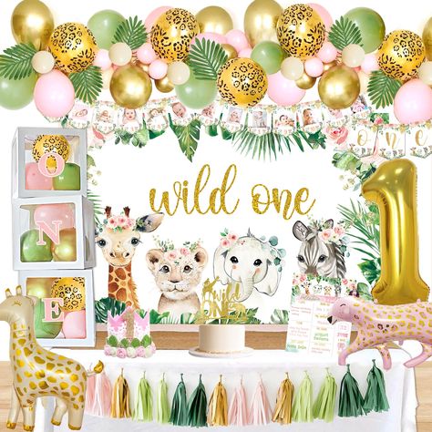 PRICES MAY VARY. Wild One Birthday Decorations - Package includes: wild one backdrop, 3pcs balloon box(include ONE and one wild year letters), wild one 1st birthday high chair banner, wild one cake topper, 6pcs animal cupcake toppers, 12 month photo banner, 20pcs tassels garland, first birthday crown, number 1 foil balloon, 2pcs animal foil balloons, 2pcs 1st birthday milestone poster, 110pcs jungle safari animal balloon garland set. Premium Quality & Best Bang for Your Buck - Our wild one first Wild One First Birthday Girl, Wild One Birthday Party Girls Diy, Wild One Birthday Decorations, First Birthday Decorations Girl, Third Birthday Girl, Animal Cupcake, Girls 3rd Birthday, Wild Birthday Party, 1st Birthday Girl Decorations