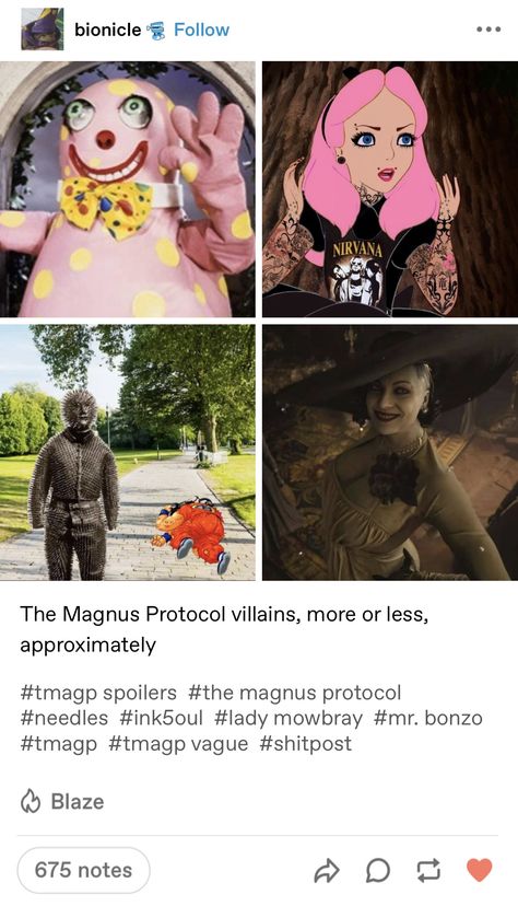 tmagp | the magnus protocol | @bionicle on tumblr Mr Bonzo Magnus Protocol, Needles Tmagp, Magnus Institute, Alice Dyer The Magnus Protocol, Magnus Protocol Fanart, The Magnus Archives Fears, Sasha James The Magnus Archives, The Magnus Protocol Fanart, Magnus Protocol