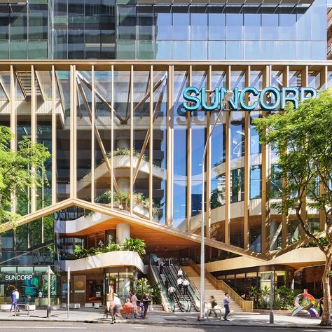 Idea 3666459: 80 Ann Street by ASPECT Studios in Brisbane, Australia Arch Facade Design, Mall Landscape, Architect School, Commercial Entrance, Living Mood Board, Mall Entrance, Mall Ideas, Concept Diagrams, Podium Design