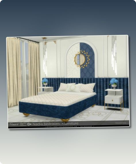 Sims 4 Nadia bedroom furniture This is a Set with 8 Creations – Click here to show all A set of furniture and decor for the decoration bedroom in the Neoclassical style. The set includes 8 objects bed wardrobe end table TV table wall mirror ceiling lamp wall soft headboard bed pillows Filesize: 5 MBContinue reading "Nadia Bedroom Furniture By Severinka_" #gaming #sims4 #furniture #bedroom #mirror #sims Sims 4 Headboard, Sims 4 Headboard Cc, Sims4 Furniture, Soft Headboard, Sims 4 Beds, Bed Wardrobe, Hall House, Mirror Ceiling, Sims 4 Cc Download